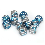 Chessex Gemini Steel Teal with White 16mm D6 (12 Dice)