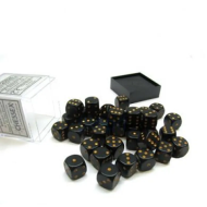 Chessex Opaque Black with Gold 12mm D6 (36 Dice)