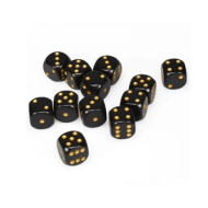 Chessex Opaque Black with Gold 16mm D6 Dice Block (12)