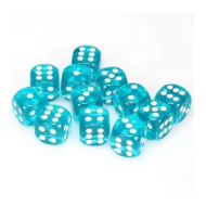 Chessex Translucent Teal with White 16mm D6 Dice Block (12 Dice)