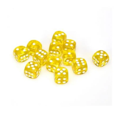 Chessex Translucent Yellow with White 16mm D6 (12 Dice)