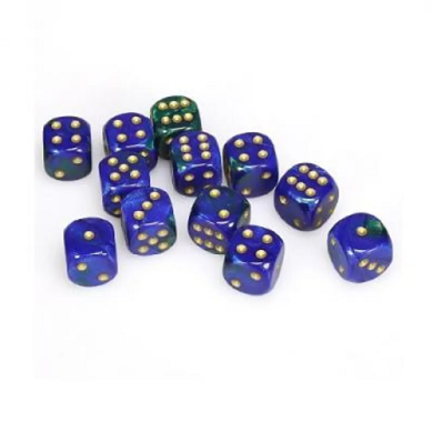 Chessex Gemini Blue Green with Gold 16mm D6 (12 Dice)