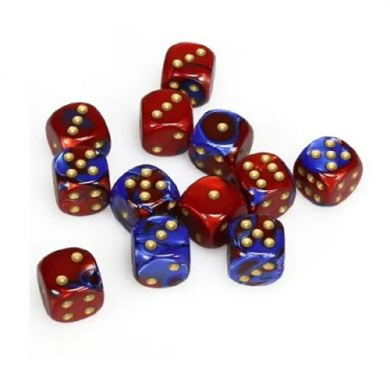 Chessex Gemini Blue Red with Gold 16mm D6 (12 Dice)
