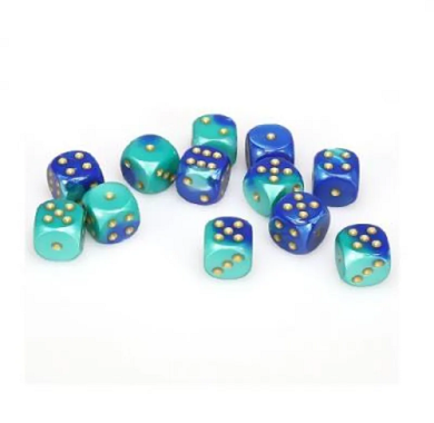Chessex Gemini Blue Teal with Gold 16mm D6 (12 Dice)