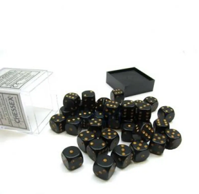 Chessex Opaque Black with Gold 12mm D6 (36 Dice)