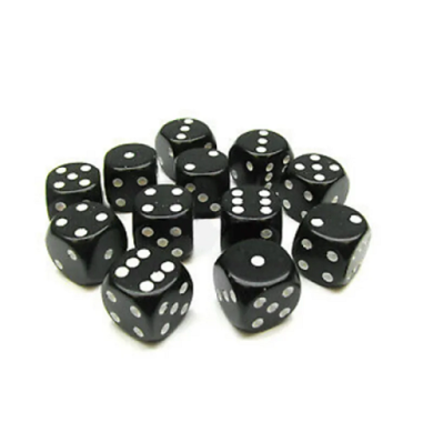 Chessex Opaque Black with White 16mm D6 Dice Block (12 Dice)