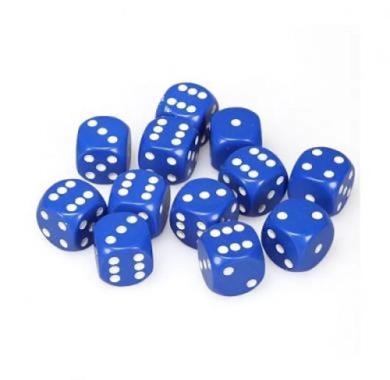 Chessex Opaque Blue with White 16mm D6 Dice Block (12 Dice)