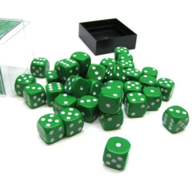 Chessex Opaque Green with White 12mm D6 Dice Blocks (36 Dice)
