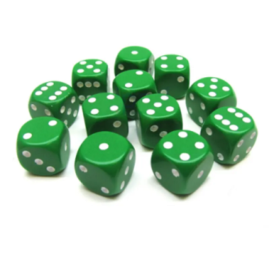 Chessex Opaque Green with White 16mm D6 Dice Block (12 Dice)