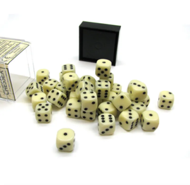 Chessex Opaque Ivory with Black 12mm D6 Dice Blocks (36 Dice)