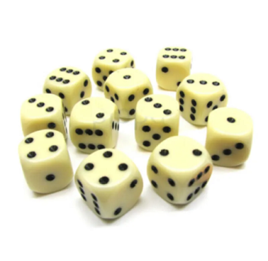 Chessex Opaque Ivory with Black 16mm D6 Dice Block (12 Dice)