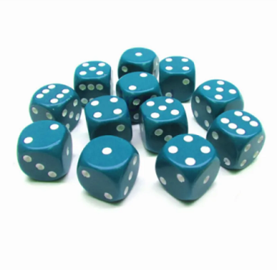 Chessex Opaque Light Blue with White 16mm D6 Dice Block (12 Dice)