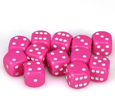 Chessex Opaque Pink with White 16mm D6 (12 Dice)