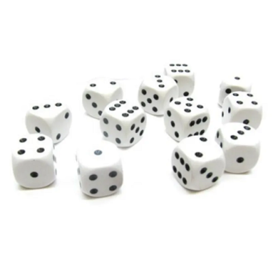 Chessex Opaque White with Black 16mm D6 Dice Block (12 Dice)