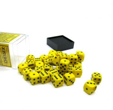 Chessex Opaque Yellow with Black 12mm D6 (36 Dice)
