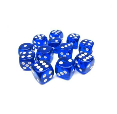 Chessex Translucent Blue with White 16mm D6 (12 Dice)