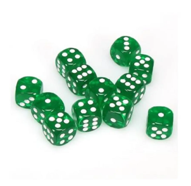 Chessex Translucent Green with White 16mm D6 (12 Dice)