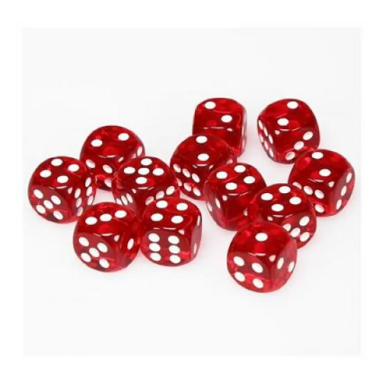 Chessex Translucent Red with White 16mm D6 (12 Dice)